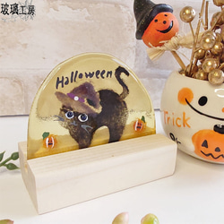 ハロウィン　Halloween　黒猫　オッドアイ　カボチャ　魔女　10月　半円 14枚目の画像