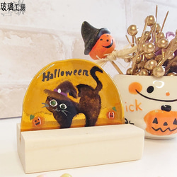 ハロウィン　Halloween　黒猫　オッドアイ　カボチャ　魔女　10月　半円 8枚目の画像