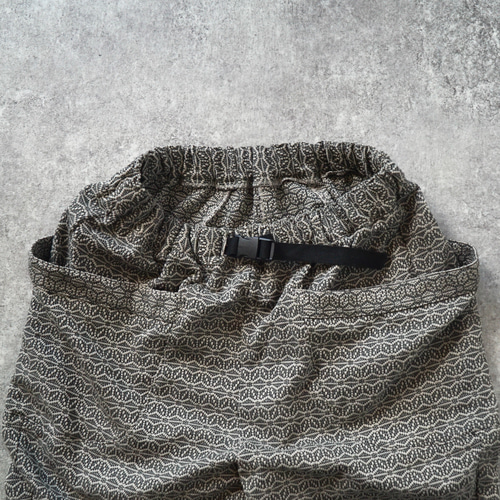 麻柄キャンプワークパンツ/カーキ/刺し子織 ロングパンツ UZUiRO