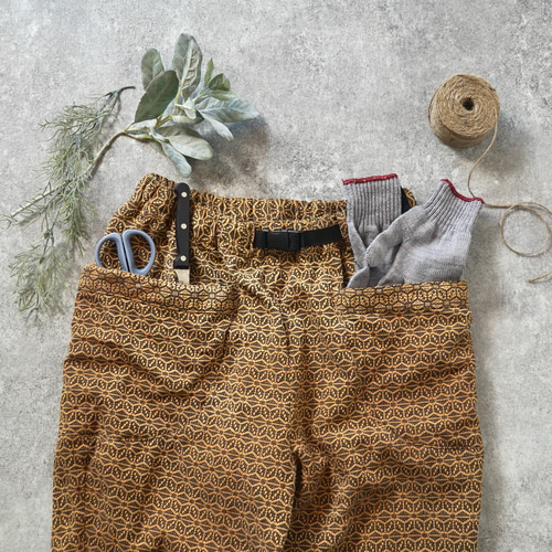 UZUiRO 麻柄キャンプワークパンツ/カーキ/刺し子織 麻柄キャンプワークパンツ/カーキ/刺し子織