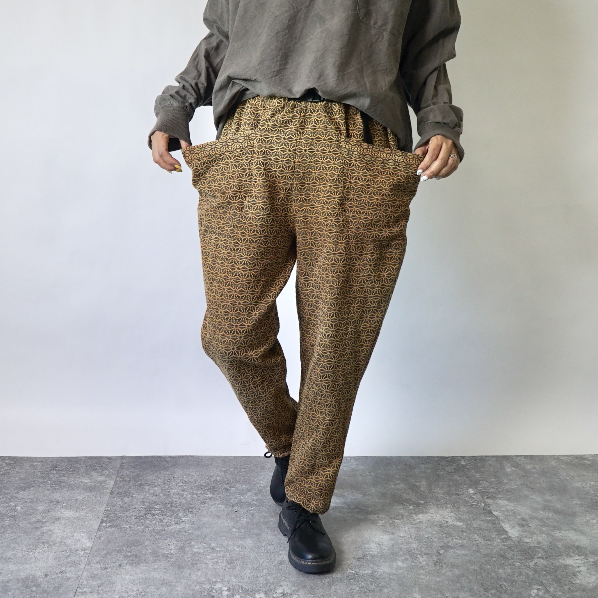 麻柄キャンプワークパンツ/オレンジ/刺し子織