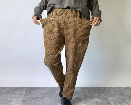 UZUiRO 麻柄キャンプワークパンツ/カーキ/刺し子織 麻柄キャンプワークパンツ/カーキ/刺し子織