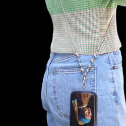 【大人カジュアル】ステンレス/スマホストラップ/スネークチェーン/ボールチェーン/プレゼント/ショルダーストラップ 2枚目の画像