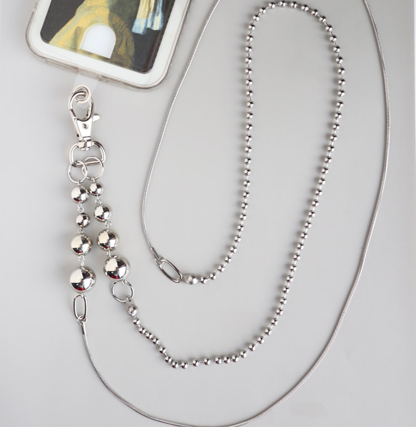 【大人カジュアル】ステンレス/スマホストラップ/スネークチェーン/ボールチェーン/プレゼント/ショルダーストラップ 3枚目の画像