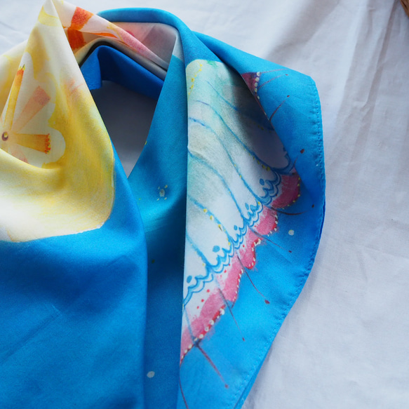 水彩圍巾手帕“充滿藍色的鳥” 第5張的照片