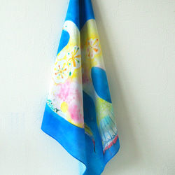 也可用作圍巾的水彩手帕“充滿藍色的鳥” 第4張的照片