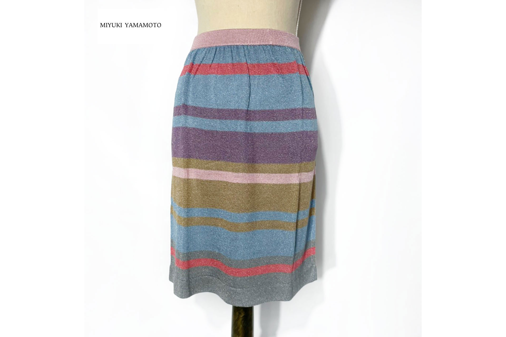 【春夏秋✿ロングブーツとの相性◎】マルチ グリッター　ボーダー ギャザースカート☆一点もの ニットウェア