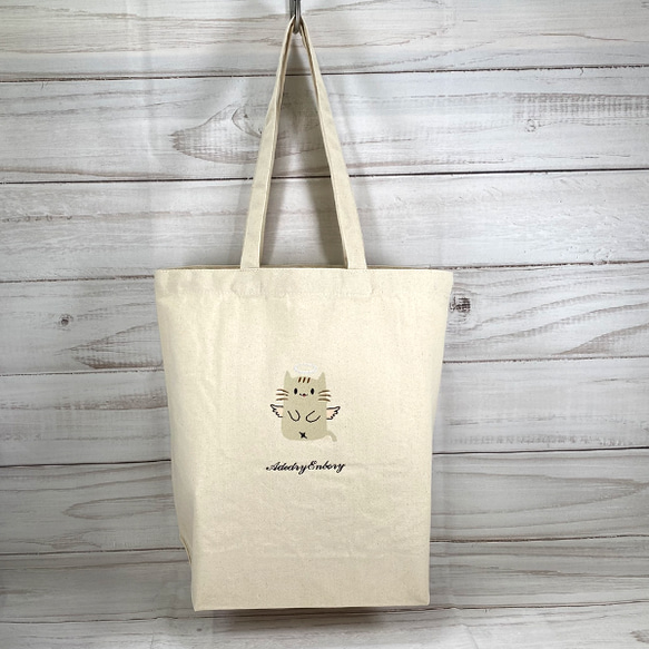 天使/エンジェル 猫刺繍 内ポケット付き コットンキャンバストート