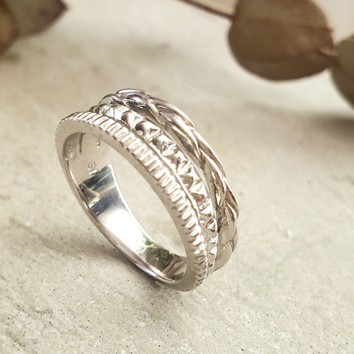 メンズライクなレイヤード3連シルバーリングRS-220 指輪・リング Ring