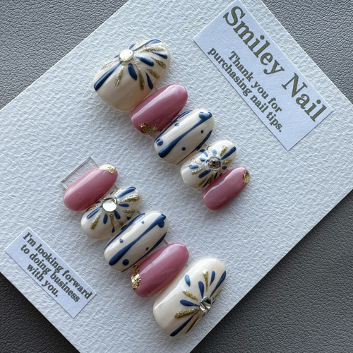 194》夏ネイル 夏祭り ネイルチップ 線香花火 花火 ゴールド ピンク  