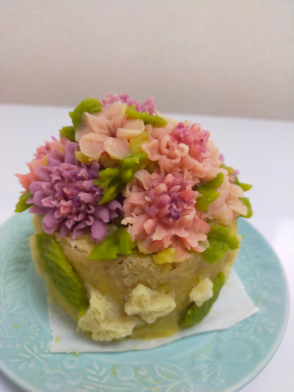 さつま芋のお花の台湾かすてらデコレーションケーキ　セピア色の想い出ブーケ　 グルテンフリー　添加物無添加　フラワーケーキ 8枚目の画像