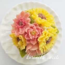 さつま芋のお花の台湾かすてらデコレーションケーキ　セピア色の想い出ブーケ　 グルテンフリー　添加物無添加　フラワーケーキ 2枚目の画像