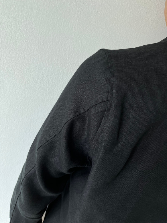リネンライダース風なオーバージャケット  麻　黒  メンズでも着用できる 11枚目の画像