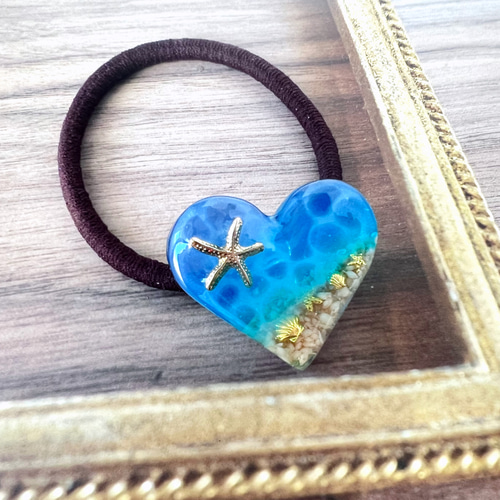 海ハート レジンヘアゴム