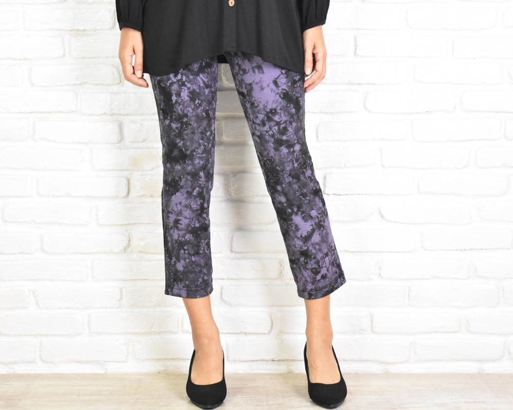 極上の穿き心地！手染めスキニーストレートストレッチショートパンツ　ブラック＆パープル