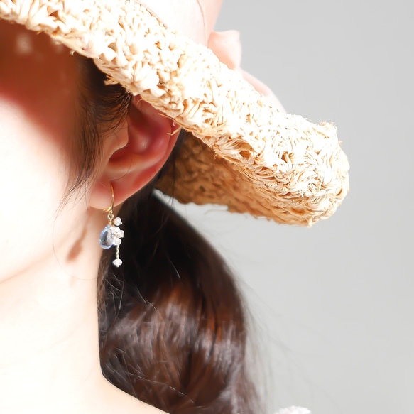 #930 14KGF 瑞士藍托帕石和珍珠耳環 第7張的照片