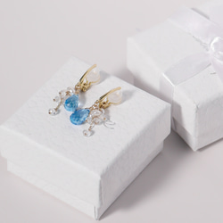 #930E 14KGF 瑞士藍托帕石和珍珠柔軟觸感耳環 第4張的照片