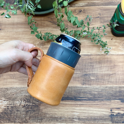 "サーモス缶ホルダー"本革カバー＜CAMEL＞ 保冷機能付き THERMOS 350mlカバー☆ 8枚目の画像