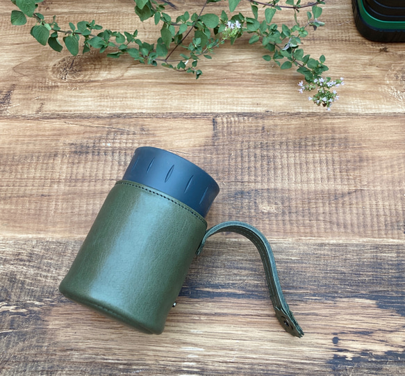 サーモス缶ホルダー本革カバー＜オリーブグリーン＞ 保冷機能付き THERMOS 350mlカバー☆ 人気・おすすめ｜使いやすい・旅行におすすめ 品質保証 全国発送 正規品・日本国内発送・安心保証付き