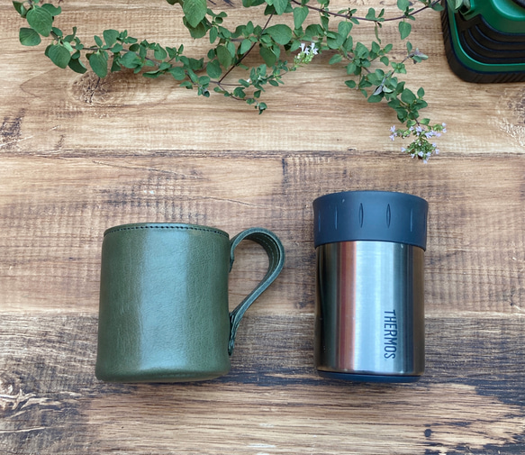 サーモス缶ホルダー本革カバー＜オリーブグリーン＞ 保冷機能付き THERMOS 350mlカバー☆ 人気・おすすめ｜使いやすい・旅行におすすめ 品質保証 全国発送 正規品・日本国内発送・安心保証付き
