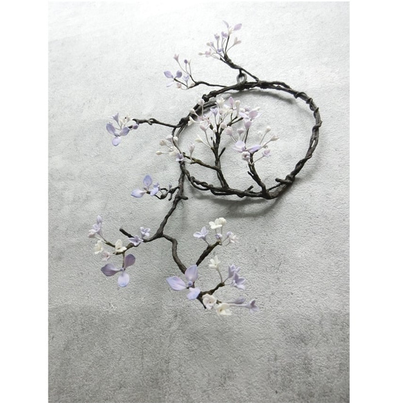 ✿【 SOLD＊OUT 】紫陽花？ 藤擬？「壁に花咲く大人色の枝リース」直径15センチ／ 画鋲で飾れる！ 8枚目の画像