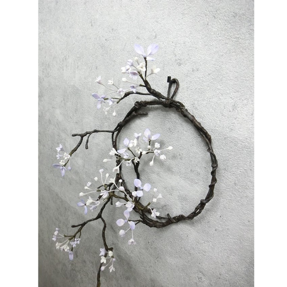 ✿【 SOLD＊OUT 】紫陽花？ 藤擬？「壁に花咲く大人色の枝リース」直径15センチ／ 画鋲で飾れる！ 6枚目の画像