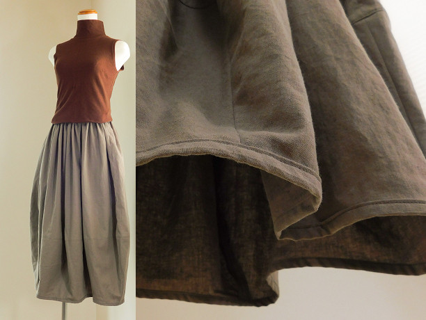 コットンリネンのコクーンスカート・グレイッシュブラウン