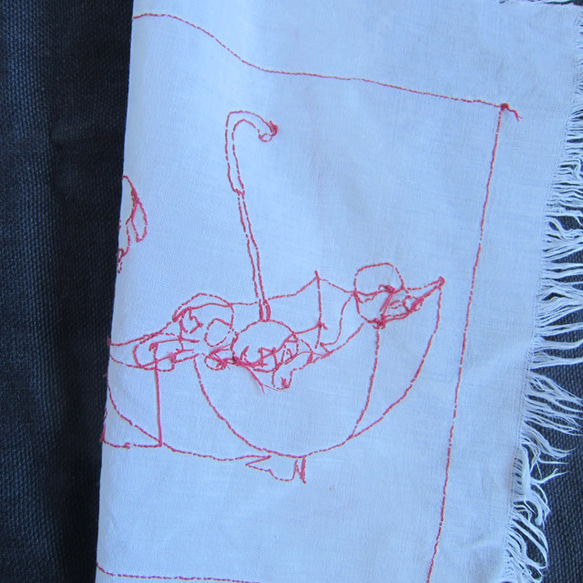 フランスヴィンテージ刺繍ナプキン2枚リメイク犬アルザス 4枚目の画像