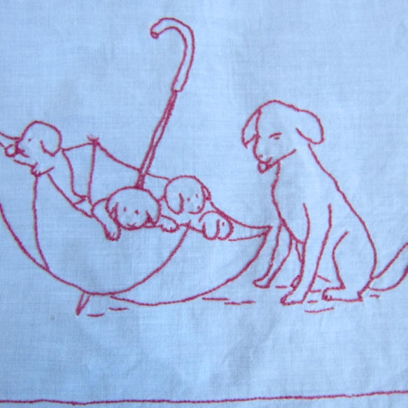 フランスヴィンテージ刺繍ナプキン2枚リメイク犬アルザス 3枚目の画像