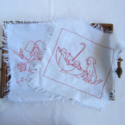 フランスヴィンテージ刺繍ナプキン2枚リメイク犬アルザス 1枚目の画像