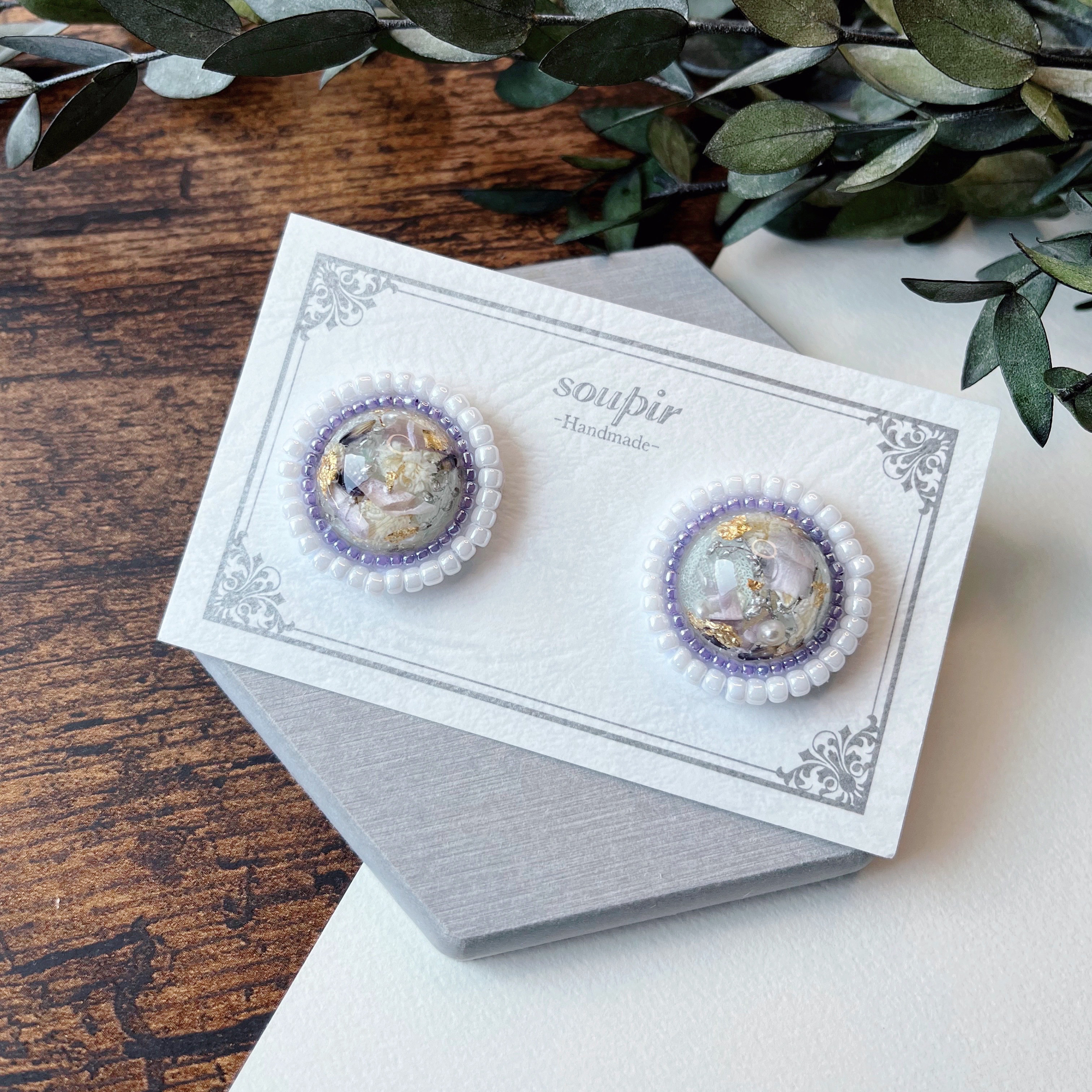 ボタニカルビーズ刺繍ピアス/イヤリング