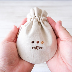 咖啡廳抽繩袋（咖啡壺x咖啡磨）☆刺繡小配件盒 第3張的照片