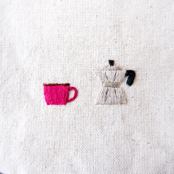 咖啡廳抽繩袋（maquinetta x 咖啡杯）☆刺繡配件盒 第7張的照片