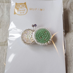 ビーズ刺繍✨　ちょうちょのヘアゴム (ミントグリーン) まんまる　北欧 4枚目の画像