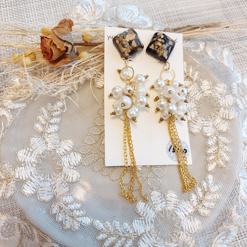 ハート レジン カボション ピアス ハンドメイド イヤリング変更可