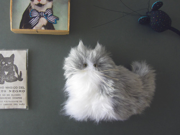 訂做&gt;&gt; PEPOSO：毛茸茸的動物「貓」貓/八件白色×灰色 第1張的照片
