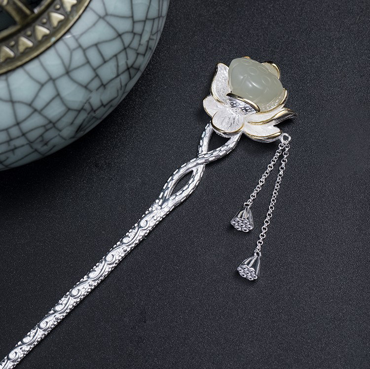 受注制作＞蓮の花のかんざし はす ハス 花 シルバー プレゼント K024 