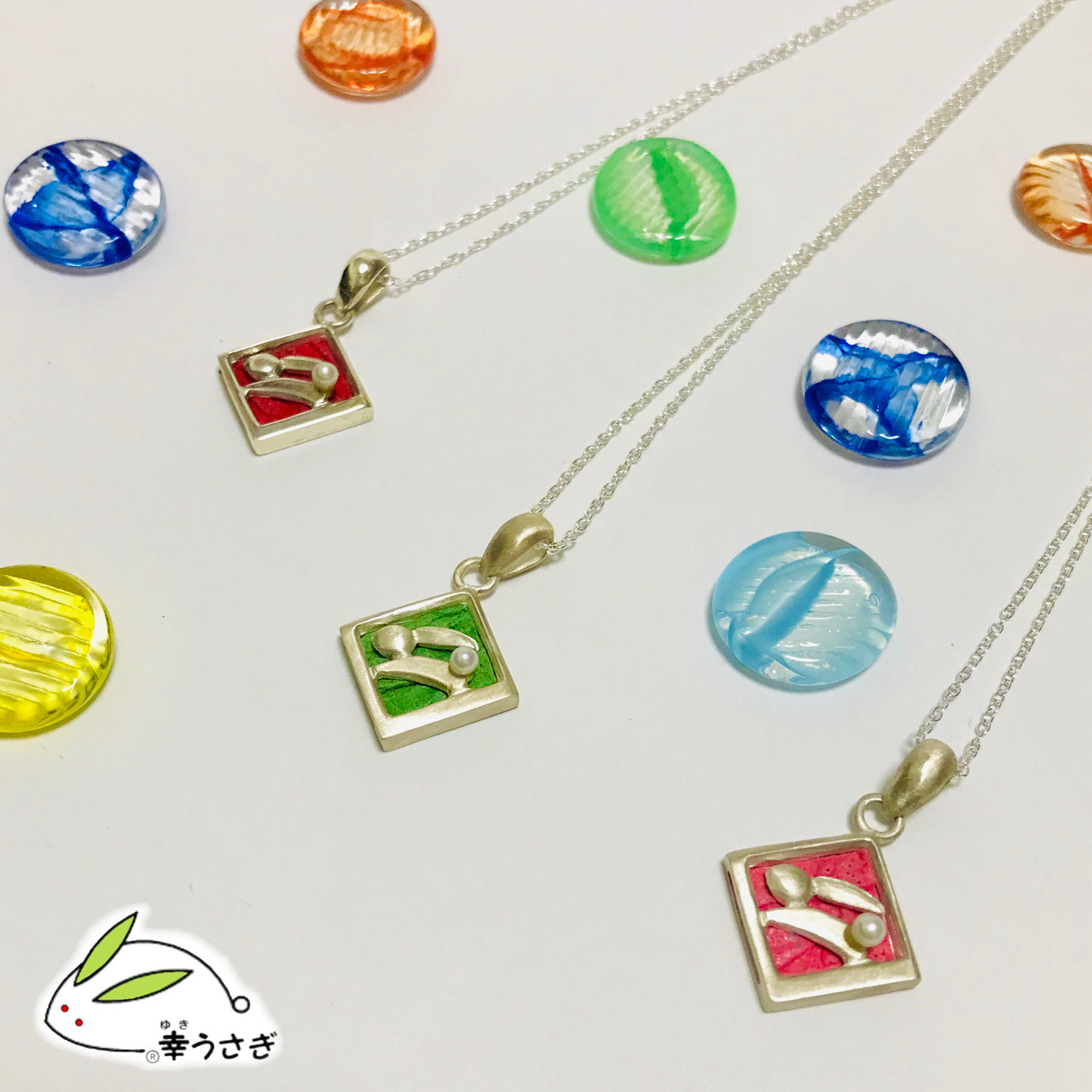 No.86～88 擬革紙 野うさぎペンダントネックレス（sv925，擬革紙，パール）