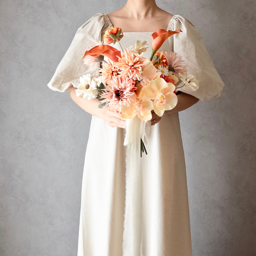 胡蝶蘭とカラーのテラコッタブーケ・ブートニア/ウェディングブーケ