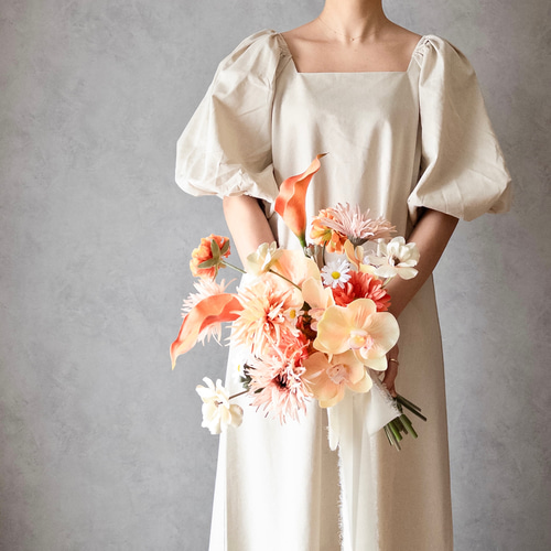 胡蝶蘭とカラーのテラコッタブーケ・ブートニア/ウェディングブーケ