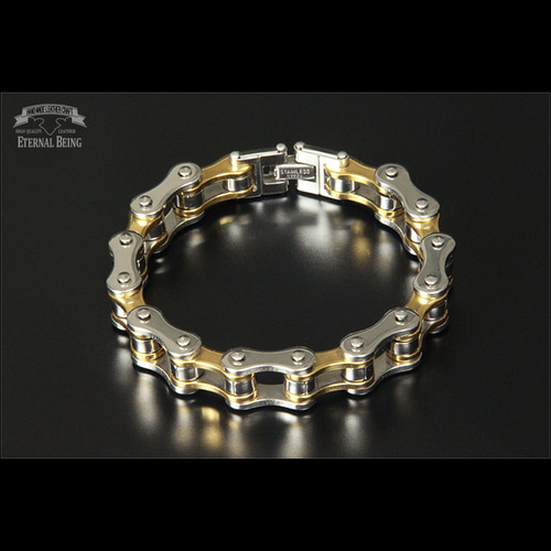 b.150 ゴールドチェーンブレスレット・ハンドメイド・アクセサリー・手作り ゴールド×シルバー】バイカーズ・チェーンブレスレット【送料無料