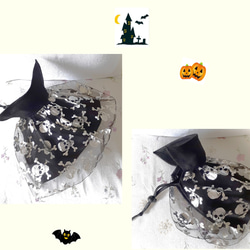 犬服　ハロウィン ドレスアップ帽子　黒／シルバードクロ/／共布　単体での販売用 5枚目の画像