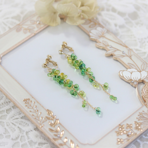 受注生産」ファルファーレビーズデザインイヤリングorピアス（イエロー