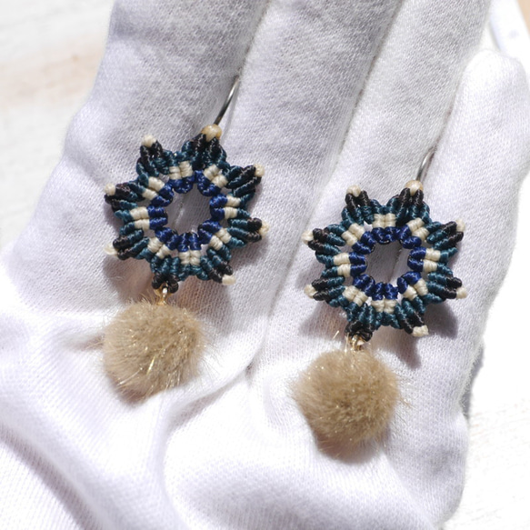 25%OFFSale❁8-pointed Star 蝋引き紐エコファーマクラメピアス[er-220802-01] 9枚目の画像