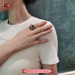 中國民族風復古手工苗銀刺繡戒指  #115 第9張的照片