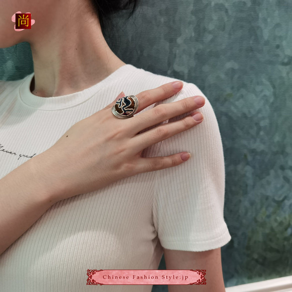 中國民族風復古手工苗銀刺繡戒指  #115 第9張的照片
