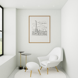 アートポスター、ドローイング、「エッフェル塔とモンマルトルの丘と太陽」見ているだけでほっこり【A-0049】 7枚目の画像