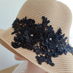 麦わら帽子 ナチュラル 帽子  UV対策 紫外線対策 日焼け対策レースモチーフ 母の日 3枚目の画像