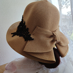 麦わら帽子 ナチュラル 帽子  UV対策 紫外線対策 日焼け対策レースモチーフ 母の日 4枚目の画像
