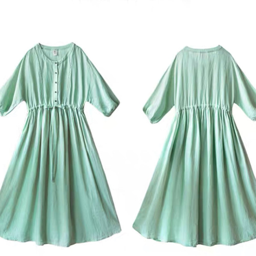 リネン/麻100%】ステッチ ロングワンピース ポケット付き【春夏秋